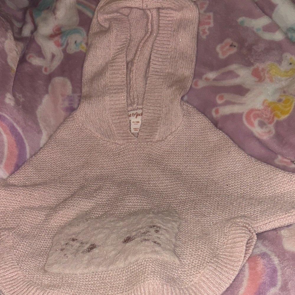 Cat & Jack Beige Hooded Sweater Poncho